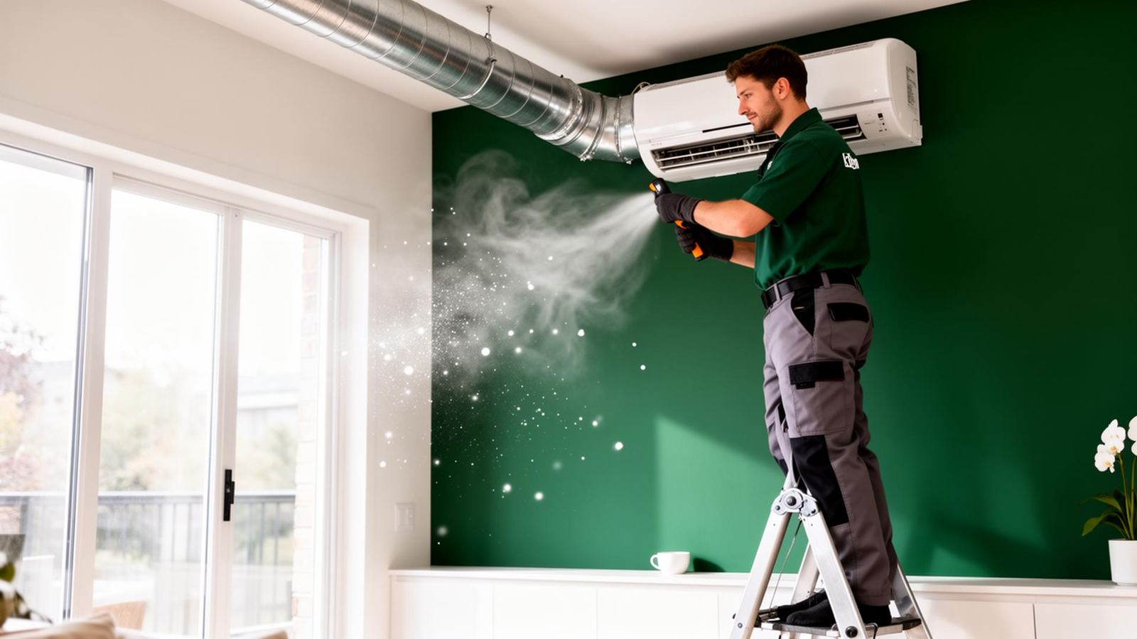 Technician cleaning air ducts